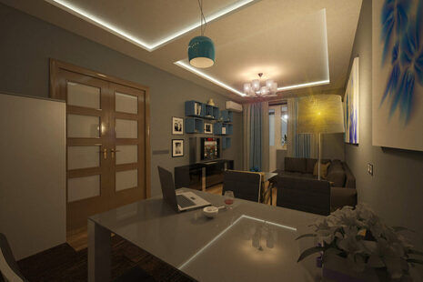 Фото № 1: Дизайн-проект однокомнатной квартиры 44.6  м² cтиль Модернизм выполнен для ЖК Московский