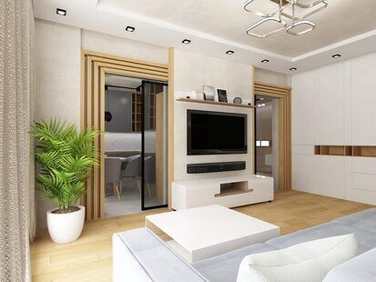 Фото № 1: Дизайн-проект трехкомнатной квартиры 89.2  м² стиль Модернизм для ЖК Московский