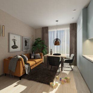 Фото № 1: Дизайн-проект однокомнатной квартиры 44.8  м² стиль Современный для ЖК стрижи Сити