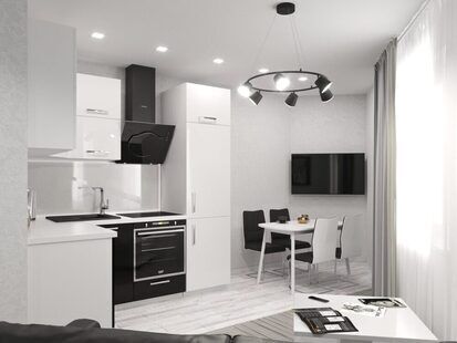 Фото № 2: Дизайн-проект однокомнатной квартиры 39.3  м² стиль Хай-тек для ЖК Тесла Парк