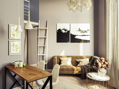 Фото № 1: Дизайн-проект двухкомнатной квартиры 36.6  м² Современный стиль для ЖК Тесла Парк