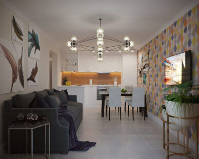 Фото № 1: Дизайн-проект трехкомнатной квартиры 74.4  м² стиль Современный для ЖК Тесла Парк