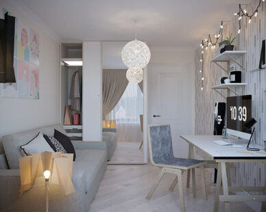 Фото № 3: Дизайн-проект трехкомнатной квартиры 74.4  м² стиль Современный для ЖК Тесла Парк