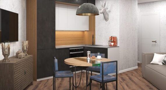 ЖК "Тесла Парк": готовый дизайн проект в стиле "Лофт". Площадь 36.8 м² - фото №1