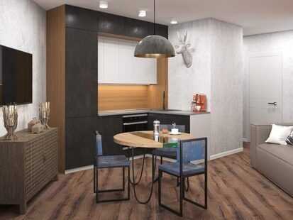 Фото № 1: Дизайн-проект евро двухкомнатной квартиры 36.8  м² стиль лофт для ЖК Тесла Парк