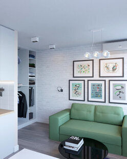 Фото № 1: Дизайн-проект квартиры-студии 26.6  м² стиль Современный для ЖК Тесла Парк