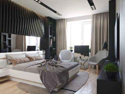 Фото № 3: Дизайн-проект однокомнатной квартиры 63.2  м² стиль Модернизм для ЖК Новаторов