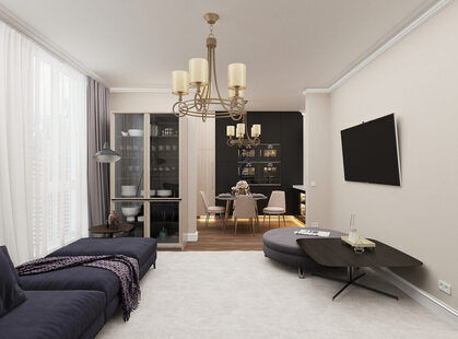 Фото № 1: Дизайн-проект трехкомнатной квартиры 82.5  м² стиль Современная классика для ЖК Стрижи Сити