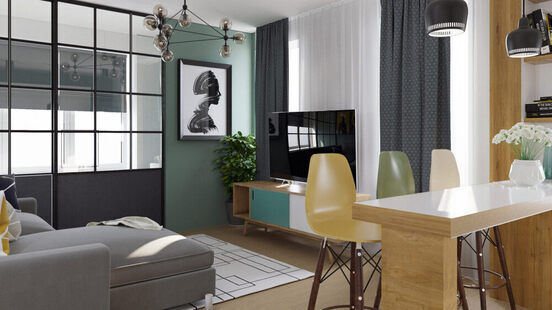 Фото № 6: Дизайн-проект евро двухкомнатной квартиры 47.8  м² стиль Модернизм для ЖК Первый ключ