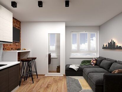 Фото № 1: Дизайн-проект квартиры-студии 21.45  м² стиль Лофт для ЖК Первый ключ