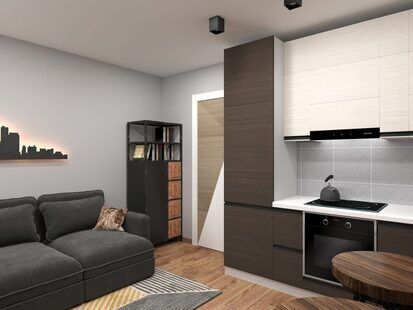 Фото № 3: Дизайн-проект квартиры-студии 21.45  м² стиль Лофт для ЖК Первый ключ