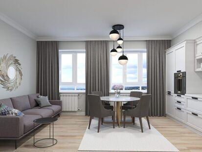 Фото № 1: Дизайн-проект евро двухкомнатной квартиры 54.8  м² стиль Современная классика для ЖК Первый ключ