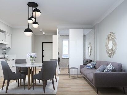 Фото № 2: Дизайн-проект евро двухкомнатной квартиры 54.8  м² стиль Современная классика для ЖК Первый ключ