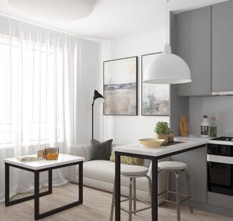 Фото № 1: Дизайн-проект однокомнатной квартиры 35.6  м² стиль Современная классика для ЖК Первый ключ