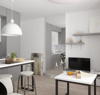 Фото № 5: Дизайн-проект однокомнатной квартиры 35.6  м² стиль Современная классика для ЖК Первый ключ