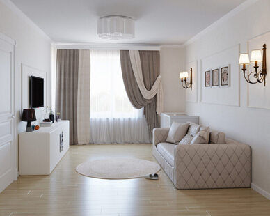 Фото № 2: Дизайн-проект однокомнатной квартиры 39.4  м² стиль Современная классика для ЖК Первый ключ