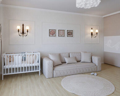 Фото № 5: Дизайн-проект однокомнатной квартиры 39.4  м² стиль Современная классика для ЖК Первый ключ