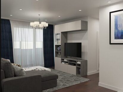 Фото № 3: Дизайн-проект однокомнатной квартиры 42.4  м² стиль Модернизм для ЖК Первый ключ