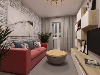 Фото № 1: Дизайн-проект двухкомнатной квартиры 39.6  м² стиль Лофт для ЖК Петровский квартал