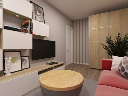 Фото № 2: Дизайн-проект двухкомнатной квартиры 39.6  м² стиль Лофт для ЖК Петровский квартал