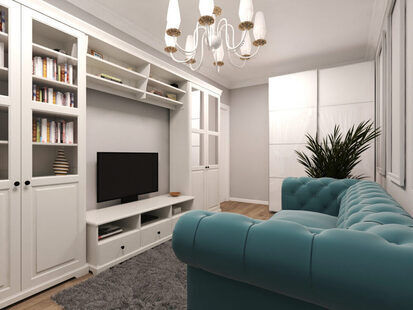 Фото № 1: Дизайн-проект двухкомнатной квартиры 39.6  м² стиль Современная классика для ЖК Петровский квартал