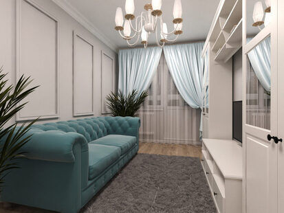 Фото № 3: Дизайн-проект двухкомнатной квартиры 39.6  м² стиль Современная классика для ЖК Петровский квартал