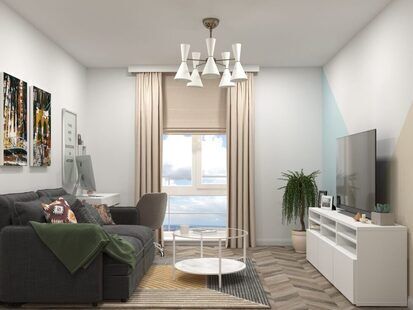 Фото № 1: Дизайн-проект однокомнатной квартиры 39.4  м² стиль Модернизм для ЖК Новаторов