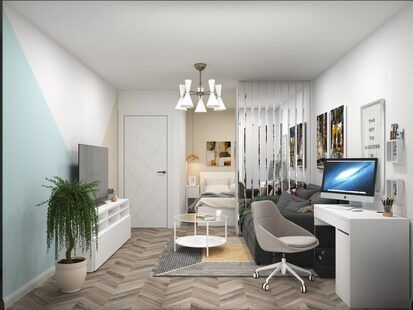 Фото № 6: Дизайн-проект однокомнатной квартиры 39.4  м² стиль Модернизм для ЖК Новаторов