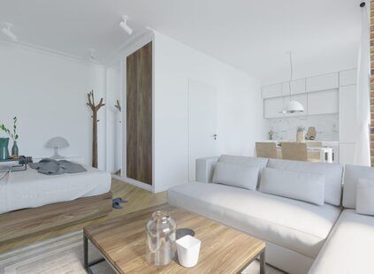 Фото № 5: Дизайн-проект однокомнатной квартиры 39.88  м² стиль Модернизм для ЖК Новаторов