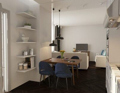 Фото № 2: Дизайн-проект евро двухкомнатной квартиры 58.71  м² стиль Модернизм для ЖК Новаторов