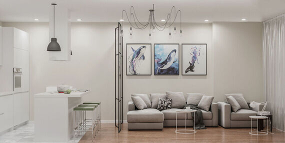 Фото № 1: Дизайн-проект двухкомнатной квартиры 57.6  м² стиль Современная классика для ЖК Фрегат 2