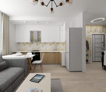 Фото № 3: Дизайн-проект однокомнатной квартиры 49.1  м² Скандинавский стиль для ЖК Стрижи Сити
