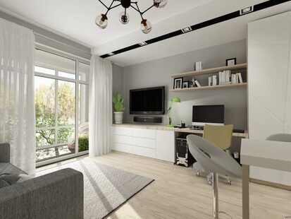 Фото № 1: Дизайн-проект квартиры-студии 34.8  м² Скандинавский стиль для ЖК Стрижи Сити