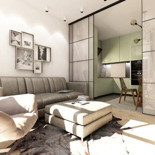 Фото № 2: Дизайн-проект двухкомнатной квартиры 53.3  м² стиль Минимализм для ЖК Стрижи Сити