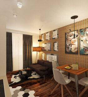 Фото № 1: Дизайн-проект трехкомнатной квартиры 80.31  м² стиль Лофт для ЖК Молодая семья во Фрунзенском районе