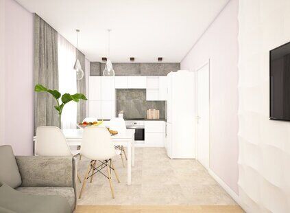 Фото № 1: Дизайн-проект двухкомнатной квартиры 57.0  м² стиль Минимализм для ЖК Молодая семья во Фрунзенском районе