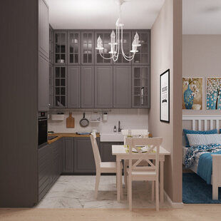 Фото № 1: Дизайн-проект однокомнатной квартиры 45.5  м² стиль Современная классика для ЖК Еврокласс