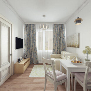 Фото № 3: Дизайн-проект однокомнатной квартиры 30.6  м² стиль Современная классика для ЖК Еврокласс