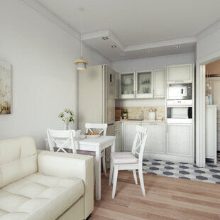 Фото № 2: Дизайн-проект однокомнатной квартиры 30.6  м² стиль Современная классика для ЖК Еврокласс