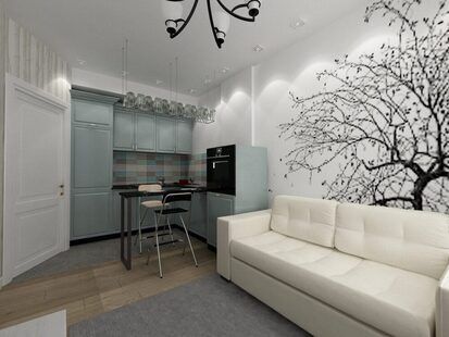 Фото № 4: Дизайн-проект однокомнатной квартиры 32.4  м² стиль Современная классика для ЖК Еврокласс