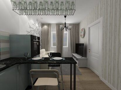 Фото № 3: Дизайн-проект однокомнатной квартиры 32.4  м² стиль Современная классика для ЖК Еврокласс