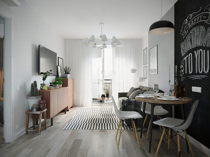 Фото № 5: Дизайн-проект однокомнатной квартиры 40.4  м² стиль Модернизм для ЖК Молодая семья