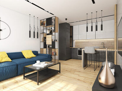 Фото № 1: Дизайн-проект однокомнатной квартиры 41.0  м² стиль Хай-тек для ЖК Молодая семья