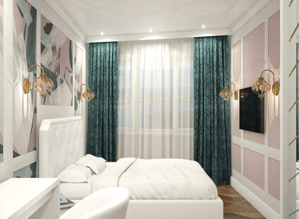 Фото № 2: Дизайн-проект спальни 14.6  м² стиль Современная классика для ЖК Шурова гора