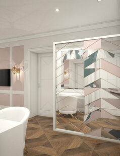 Фото № 4: Дизайн-проект спальни 14.6  м² стиль Современная классика для ЖК Шурова гора