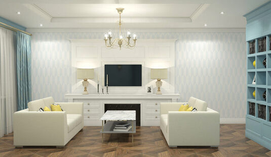 Фото № 1: Дизайн-проект зала 25.0  м² стиль Современная классика для ЖК Шурова гора