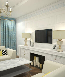 Фото № 2: Дизайн-проект зала 25.0  м² стиль Современная классика для ЖК Шурова гора