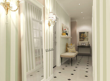 Фото № 1: Дизайн-проект прихожей 8.3  м² стиль Современная классика для ЖК Екатерининский
