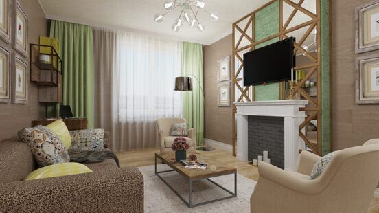 Фото № 2: Дизайн-проект зала 20.5  м² стиль Прованс для ЖК Петровский