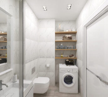 Фото № 1: Дизайн-проект совмещенного санузла 4.1  м² стиль Минимализм для ЖК Петровский